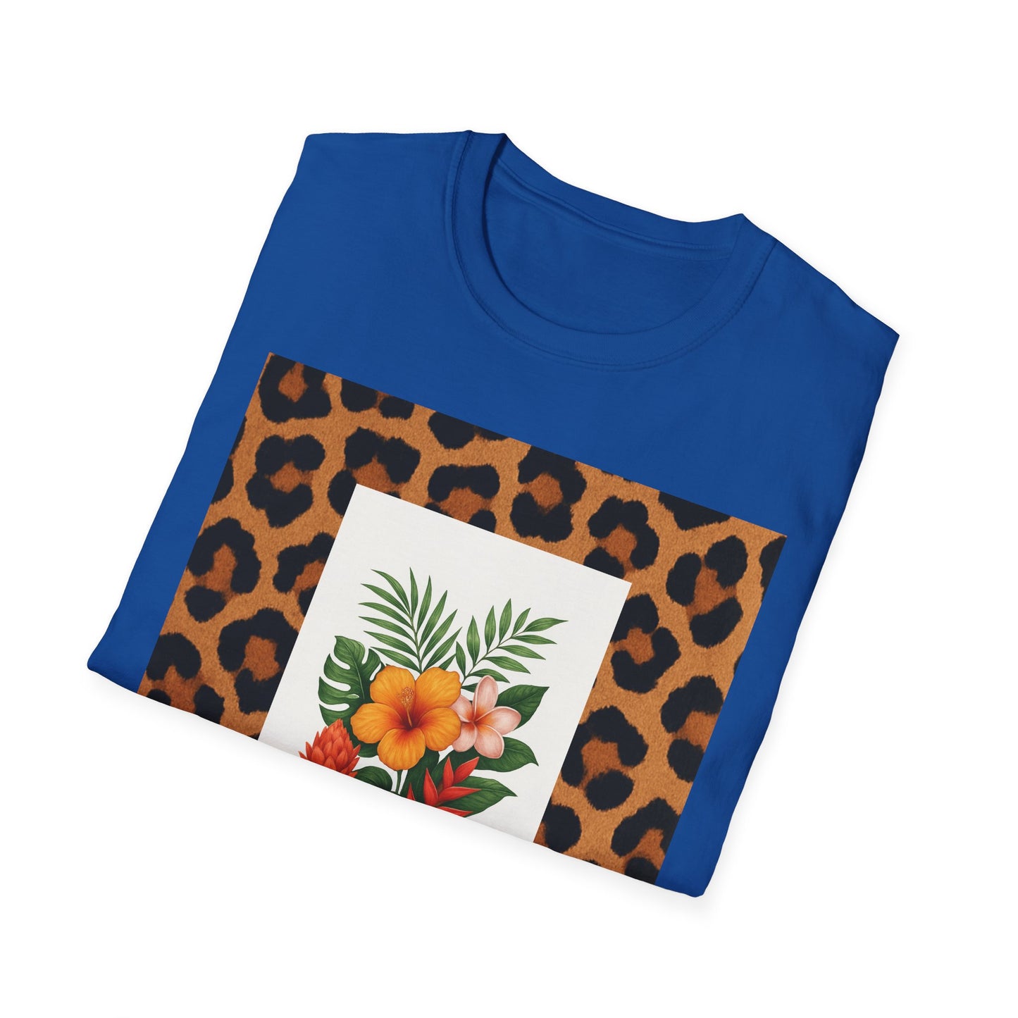 Tropical Leopard Print T-Shirt, Unisex Tee, Floral Graphic Shirt, Casual Wear, Summer Outfit, Gift for Nature Lovers