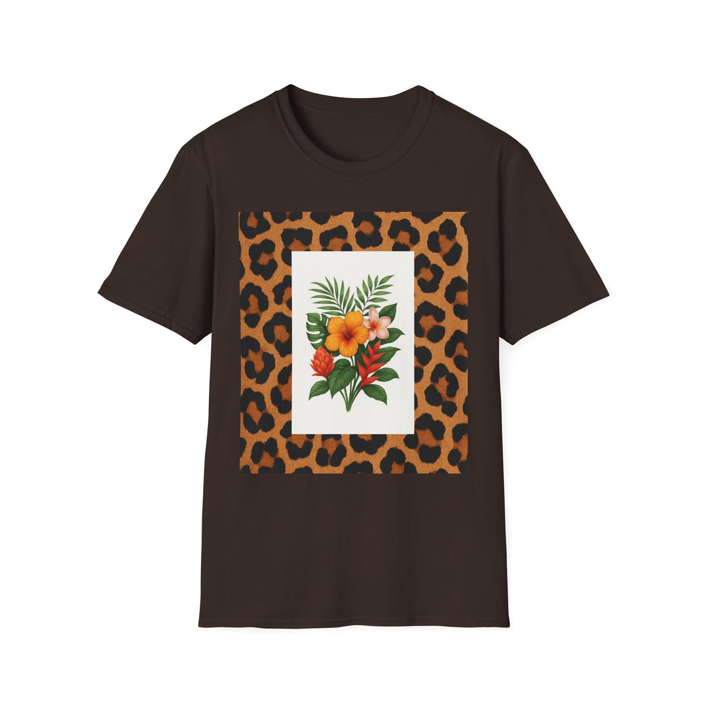 Tropical Leopard Print T-Shirt, Unisex Tee, Floral Graphic Shirt, Casual Wear, Summer Outfit, Gift for Nature Lovers