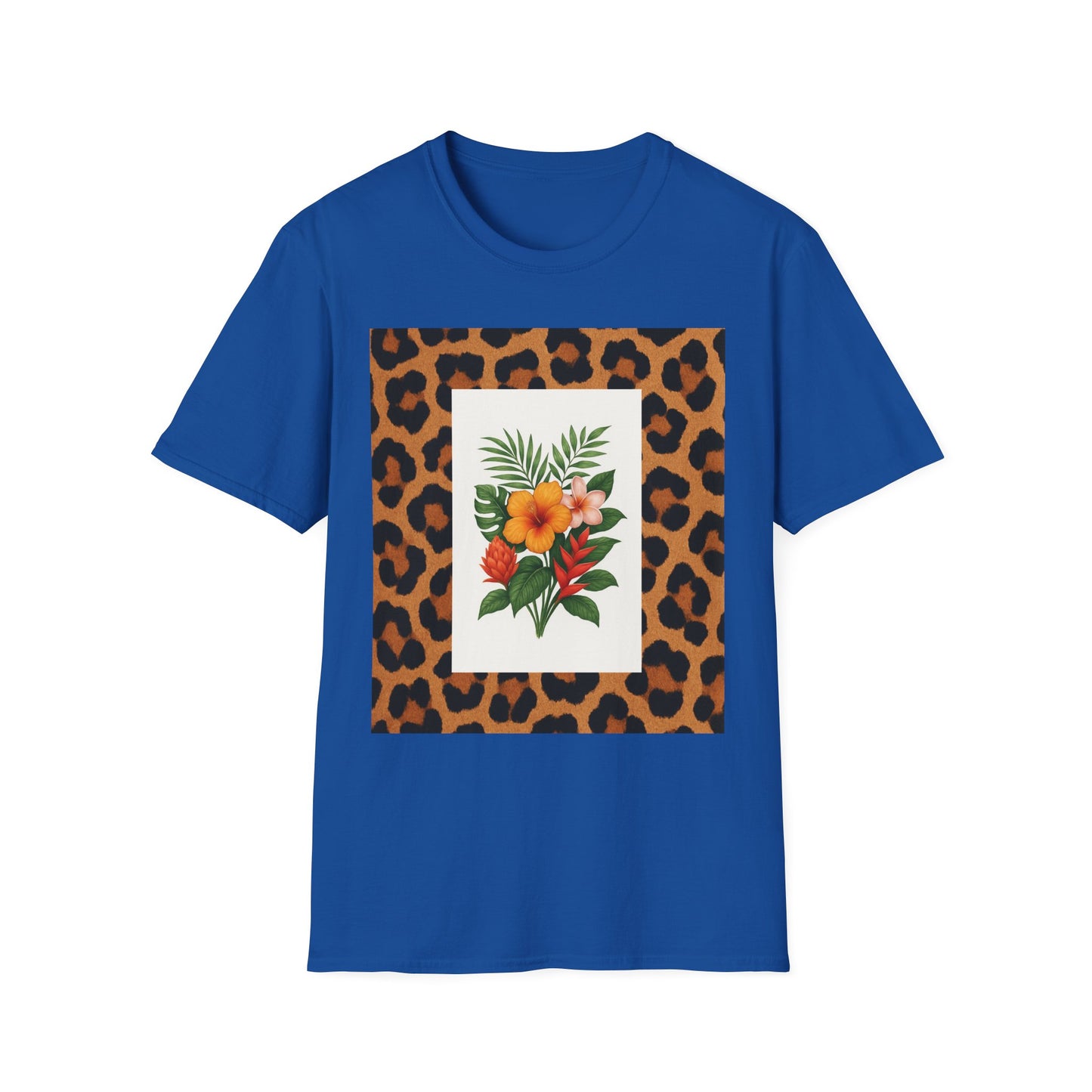 Tropical Leopard Print T-Shirt, Unisex Tee, Floral Graphic Shirt, Casual Wear, Summer Outfit, Gift for Nature Lovers