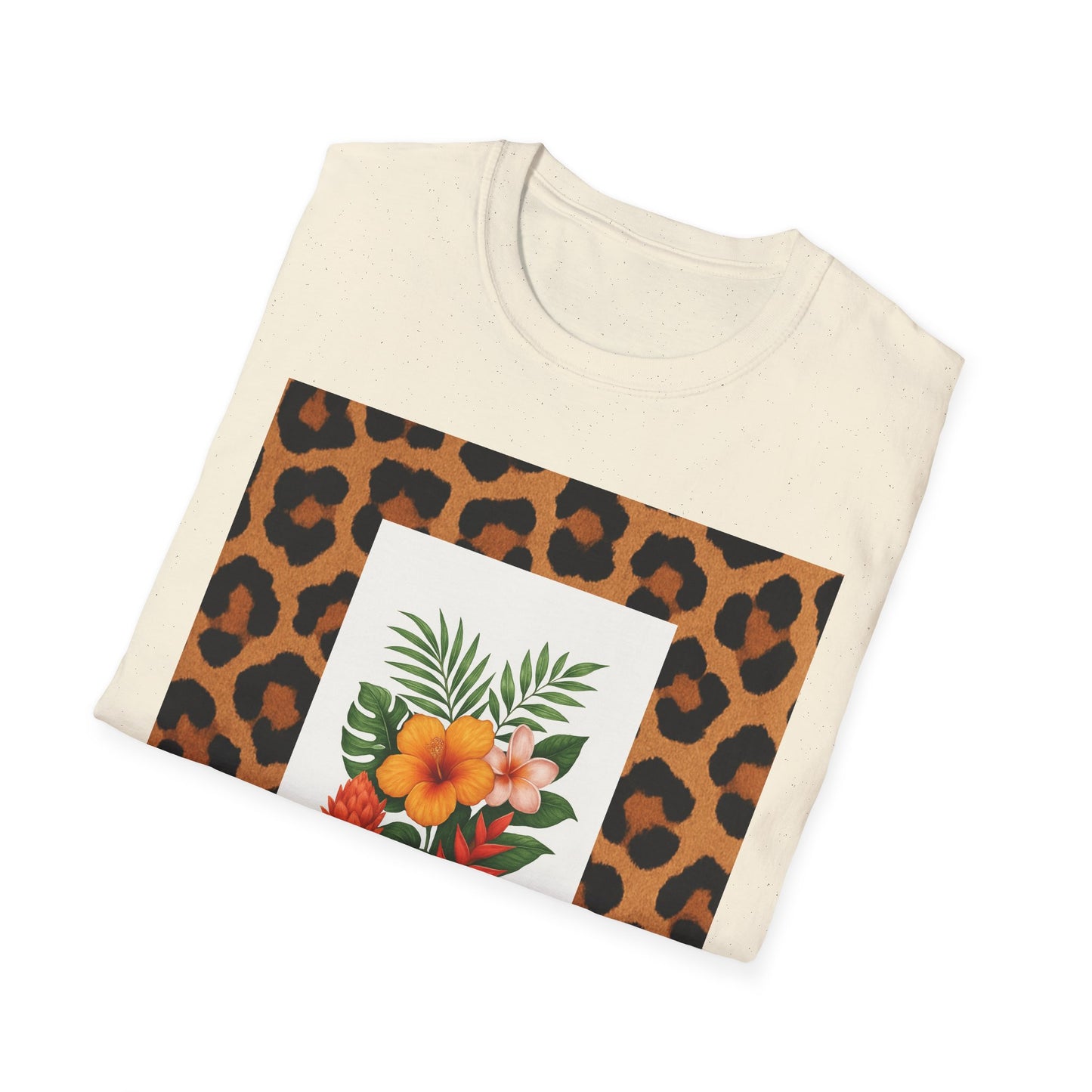 Tropical Leopard Print T-Shirt, Unisex Tee, Floral Graphic Shirt, Casual Wear, Summer Outfit, Gift for Nature Lovers