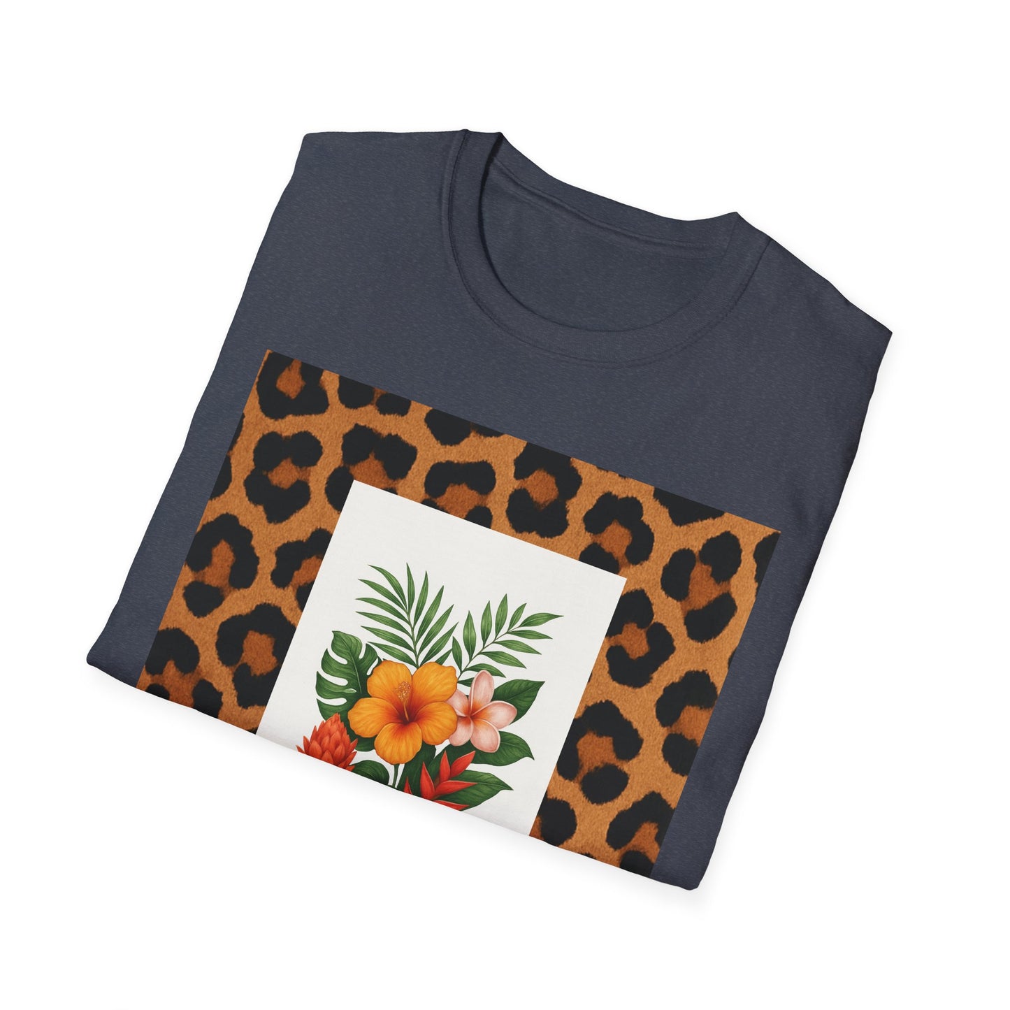 Tropical Leopard Print T-Shirt, Unisex Tee, Floral Graphic Shirt, Casual Wear, Summer Outfit, Gift for Nature Lovers