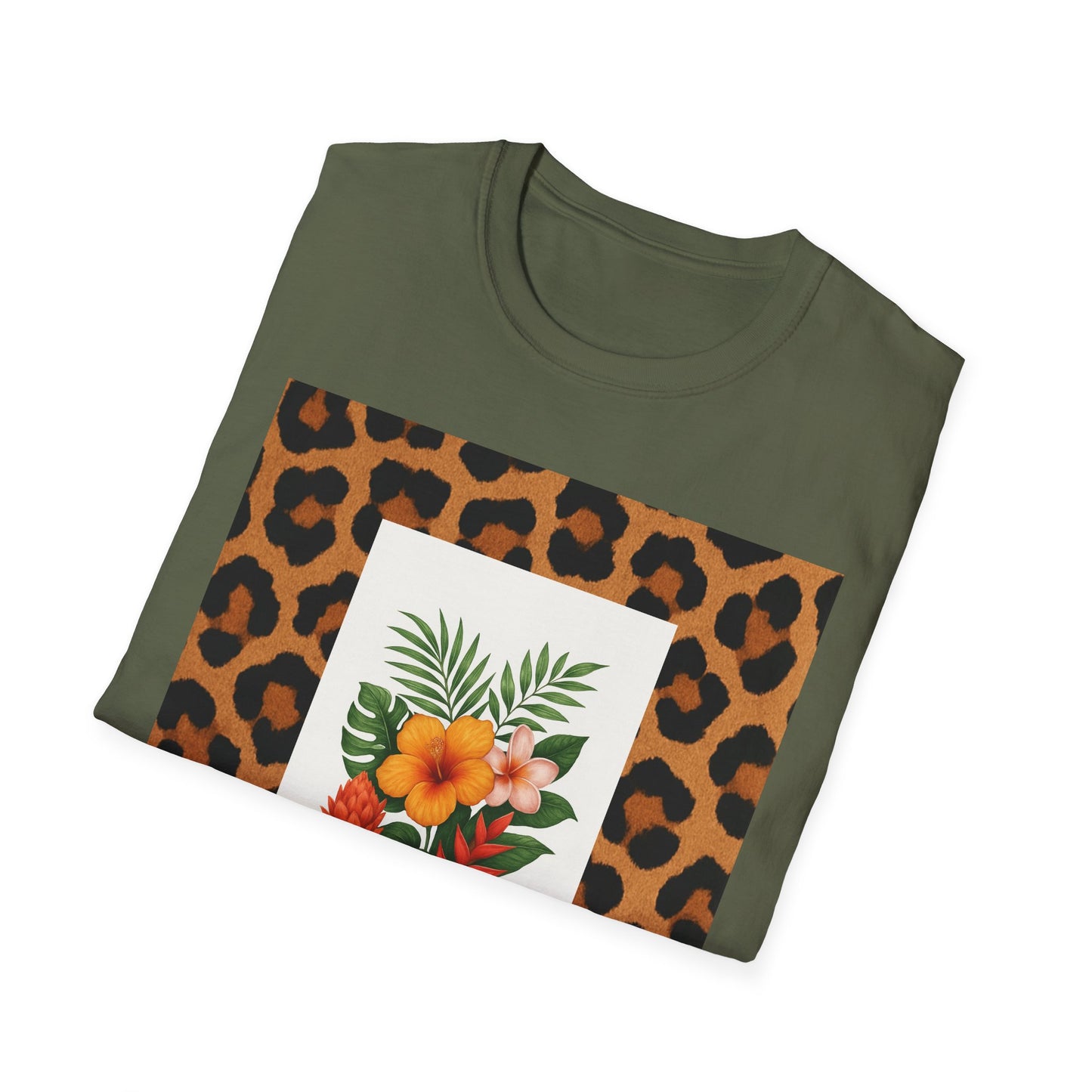 Tropical Leopard Print T-Shirt, Unisex Tee, Floral Graphic Shirt, Casual Wear, Summer Outfit, Gift for Nature Lovers