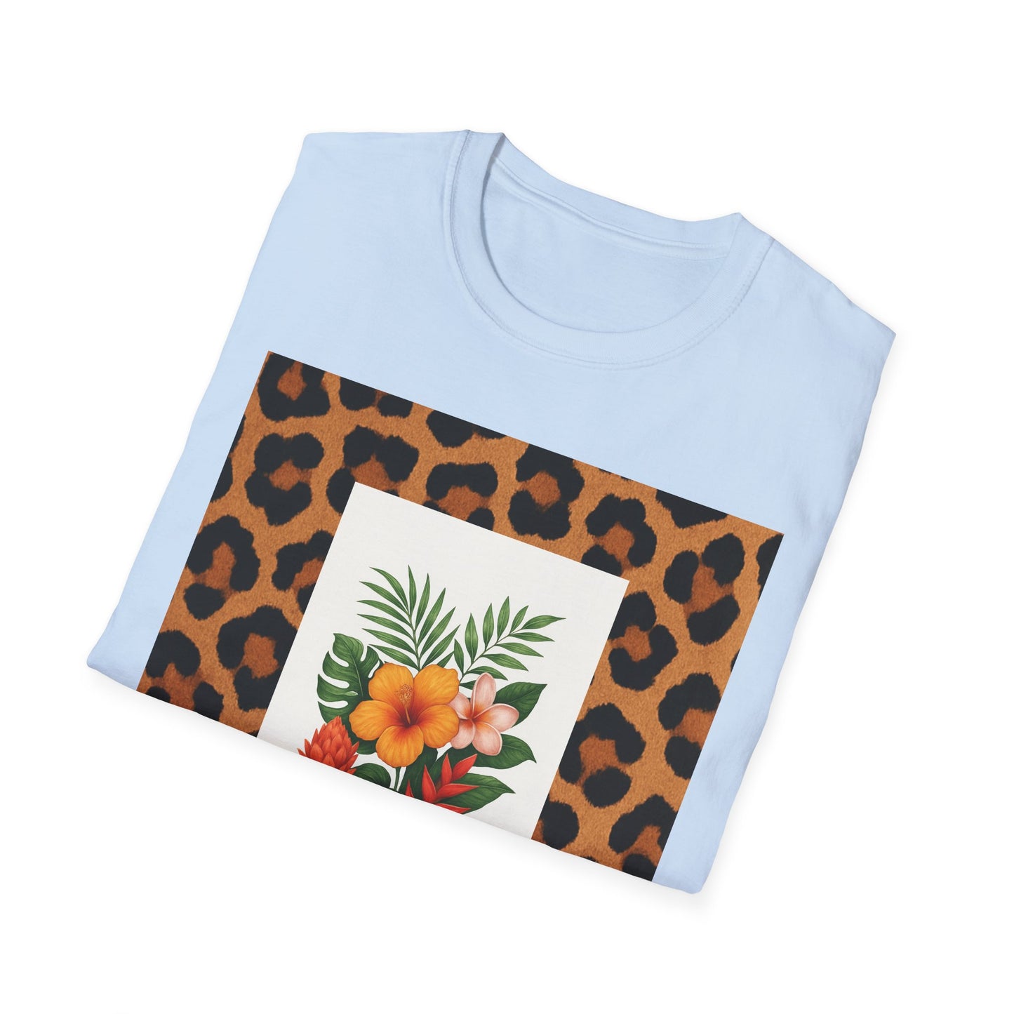 Tropical Leopard Print T-Shirt, Unisex Tee, Floral Graphic Shirt, Casual Wear, Summer Outfit, Gift for Nature Lovers
