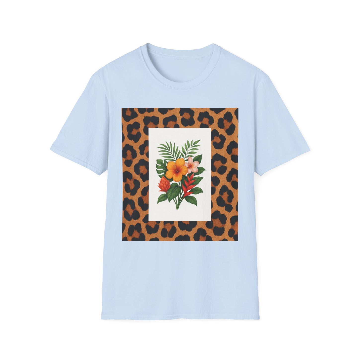 Tropical Leopard Print T-Shirt, Unisex Tee, Floral Graphic Shirt, Casual Wear, Summer Outfit, Gift for Nature Lovers