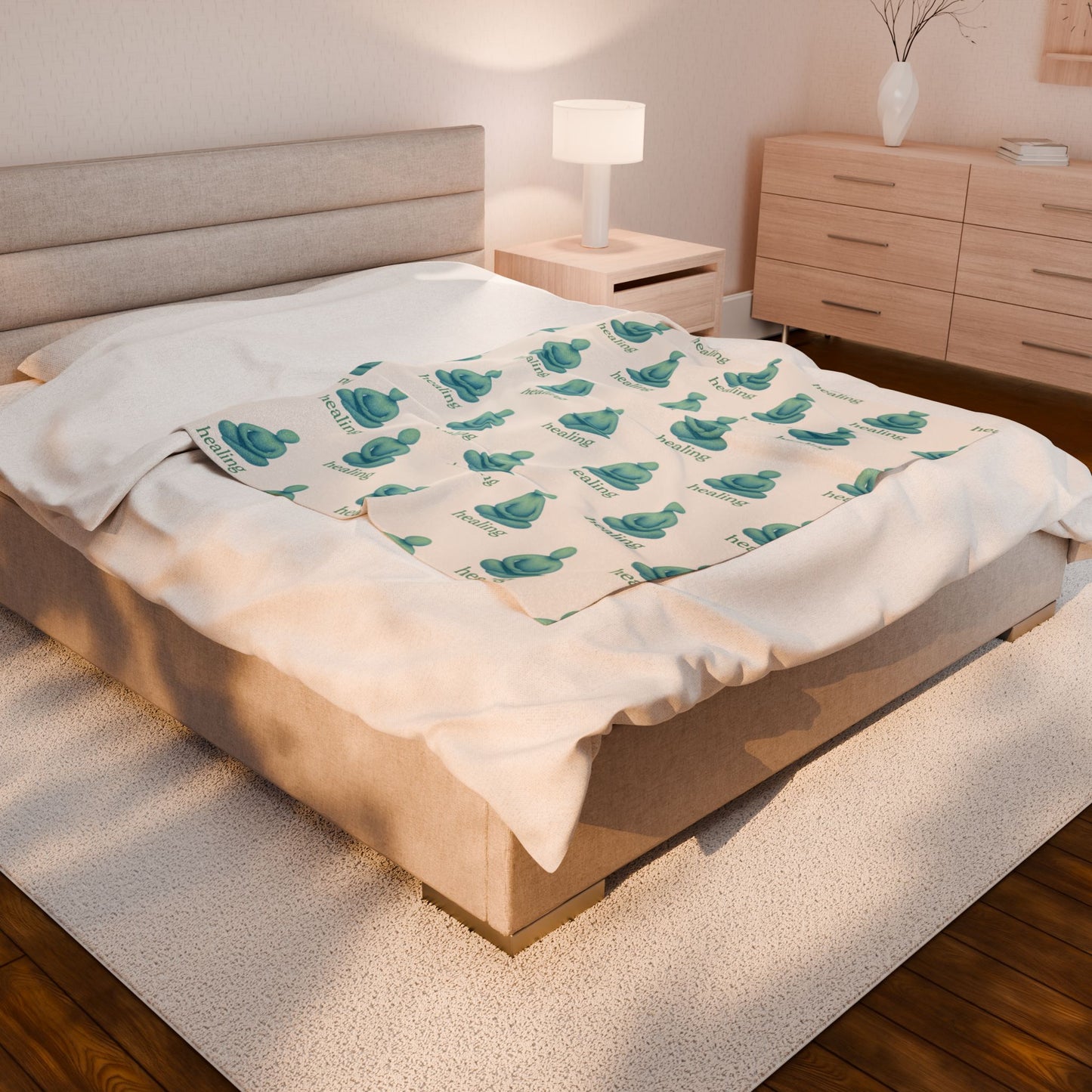 Healing Meditation Velveteen Plush Blanket, Soft Throw for Relaxation, Cozy Home Décor, Birthday Gift, Mindfulness Essentials