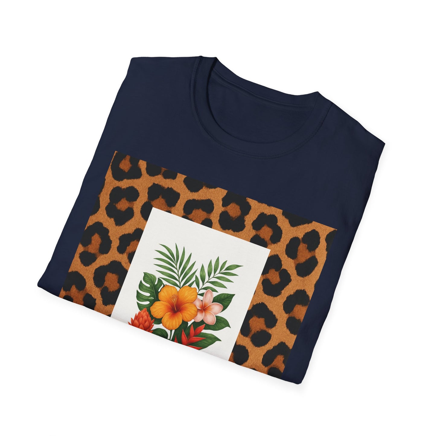 Tropical Leopard Print T-Shirt, Unisex Tee, Floral Graphic Shirt, Casual Wear, Summer Outfit, Gift for Nature Lovers