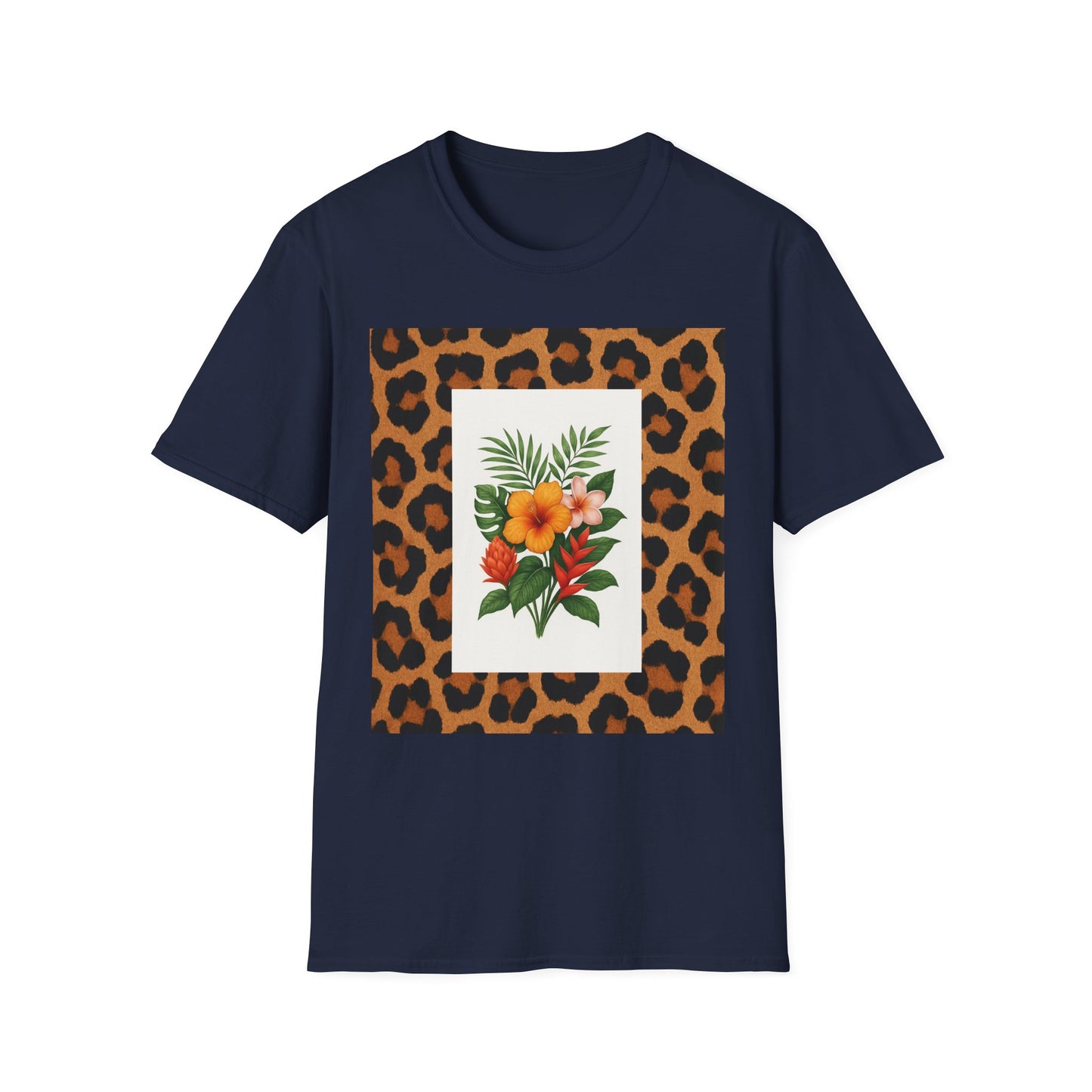 Tropical Leopard Print T-Shirt, Unisex Tee, Floral Graphic Shirt, Casual Wear, Summer Outfit, Gift for Nature Lovers