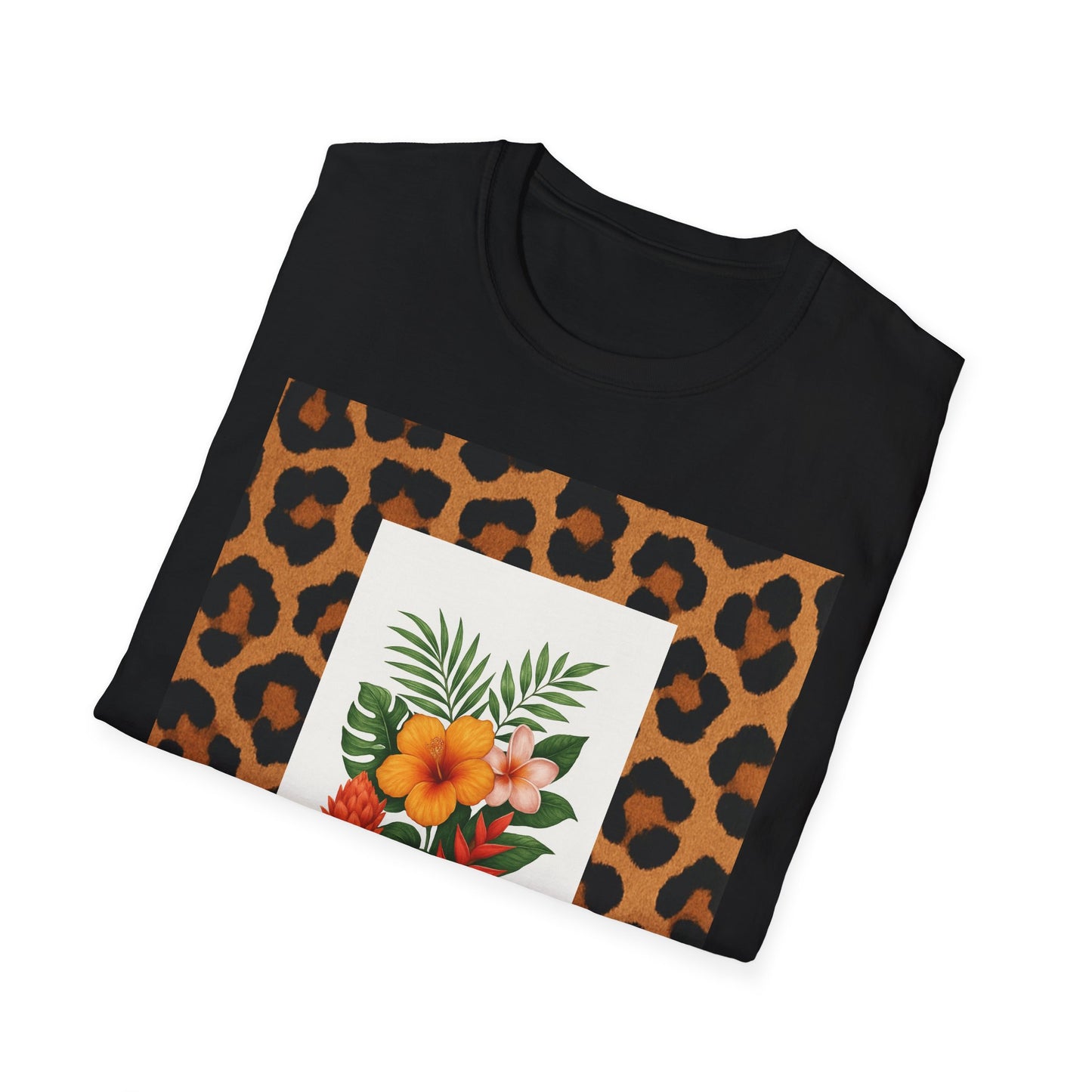 Tropical Leopard Print T-Shirt, Unisex Tee, Floral Graphic Shirt, Casual Wear, Summer Outfit, Gift for Nature Lovers