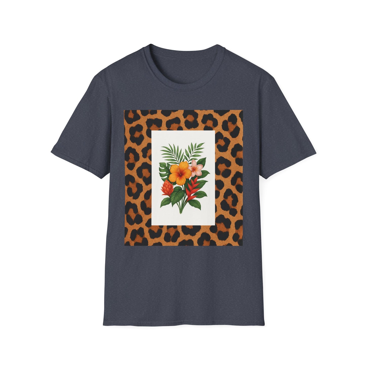 Tropical Leopard Print T-Shirt, Unisex Tee, Floral Graphic Shirt, Casual Wear, Summer Outfit, Gift for Nature Lovers
