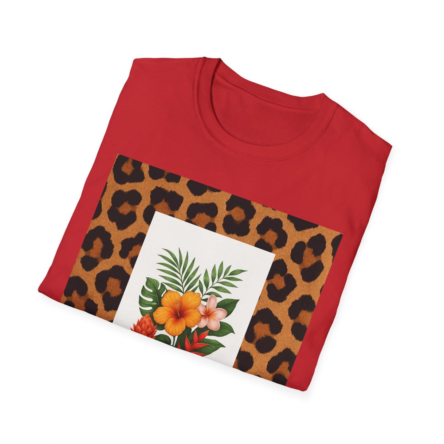 Tropical Leopard Print T-Shirt, Unisex Tee, Floral Graphic Shirt, Casual Wear, Summer Outfit, Gift for Nature Lovers