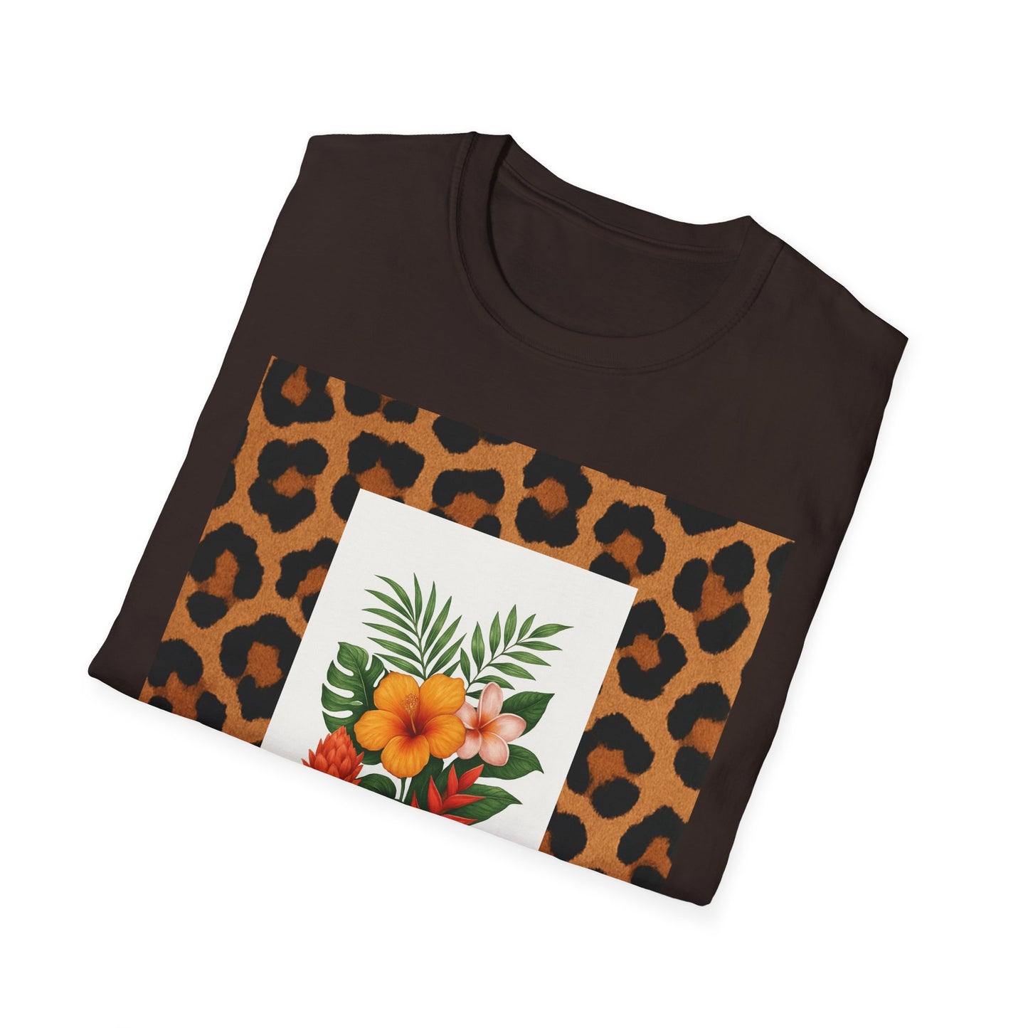 Tropical Leopard Print T-Shirt, Unisex Tee, Floral Graphic Shirt, Casual Wear, Summer Outfit, Gift for Nature Lovers