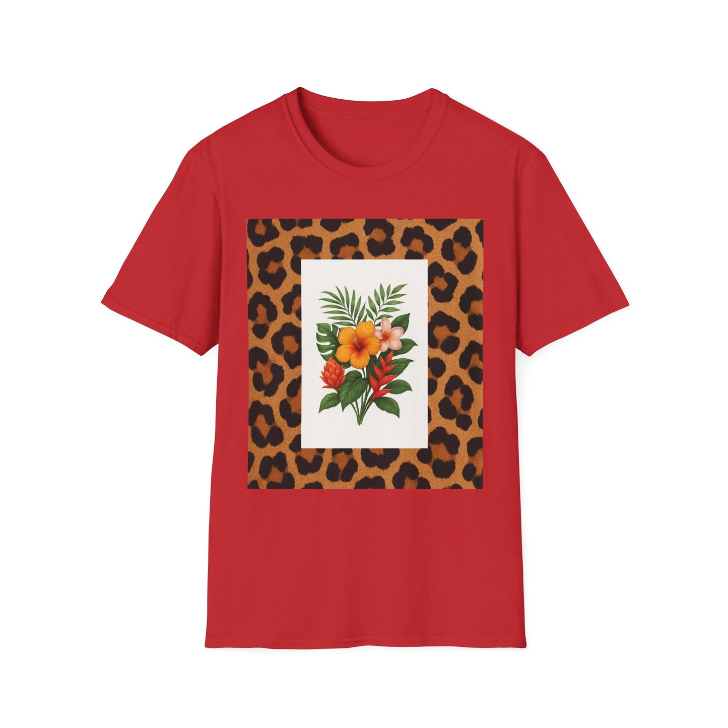 Tropical Leopard Print T-Shirt, Unisex Tee, Floral Graphic Shirt, Casual Wear, Summer Outfit, Gift for Nature Lovers