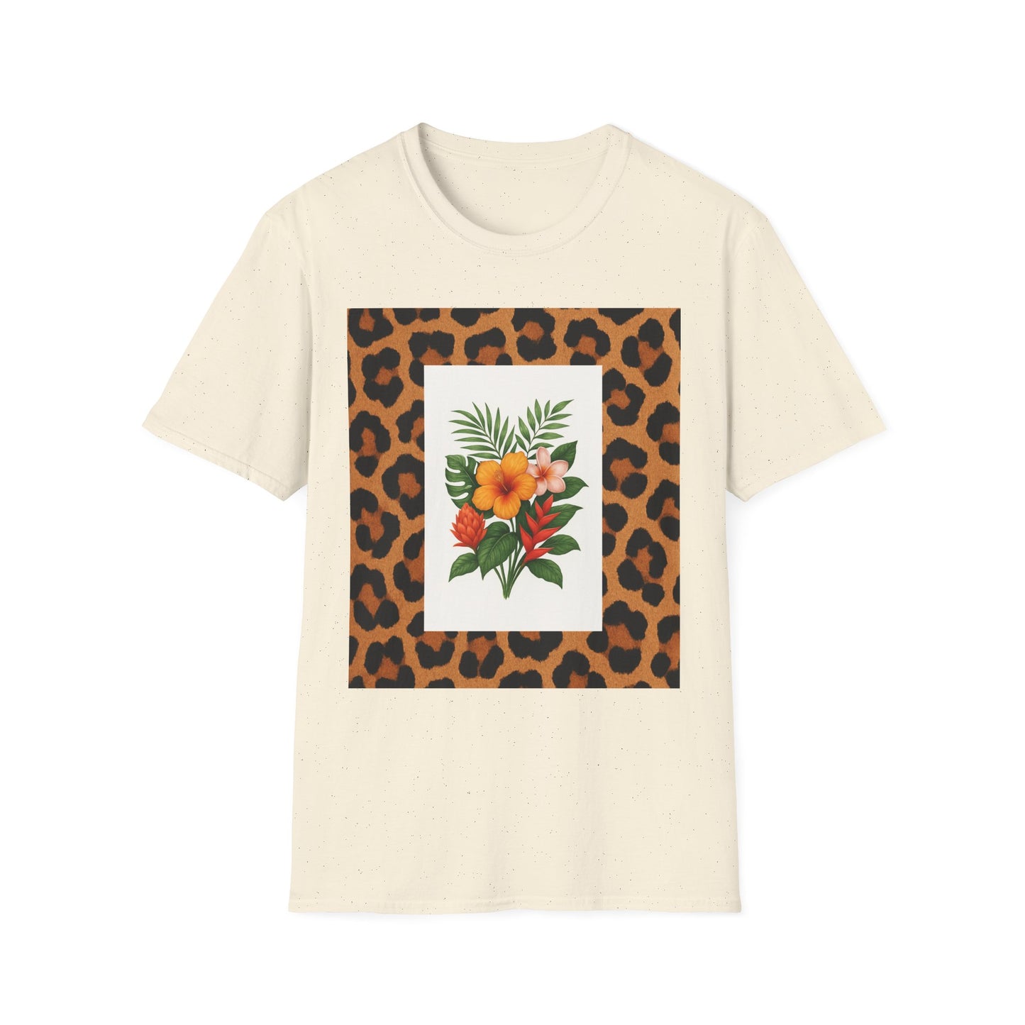 Tropical Leopard Print T-Shirt, Unisex Tee, Floral Graphic Shirt, Casual Wear, Summer Outfit, Gift for Nature Lovers