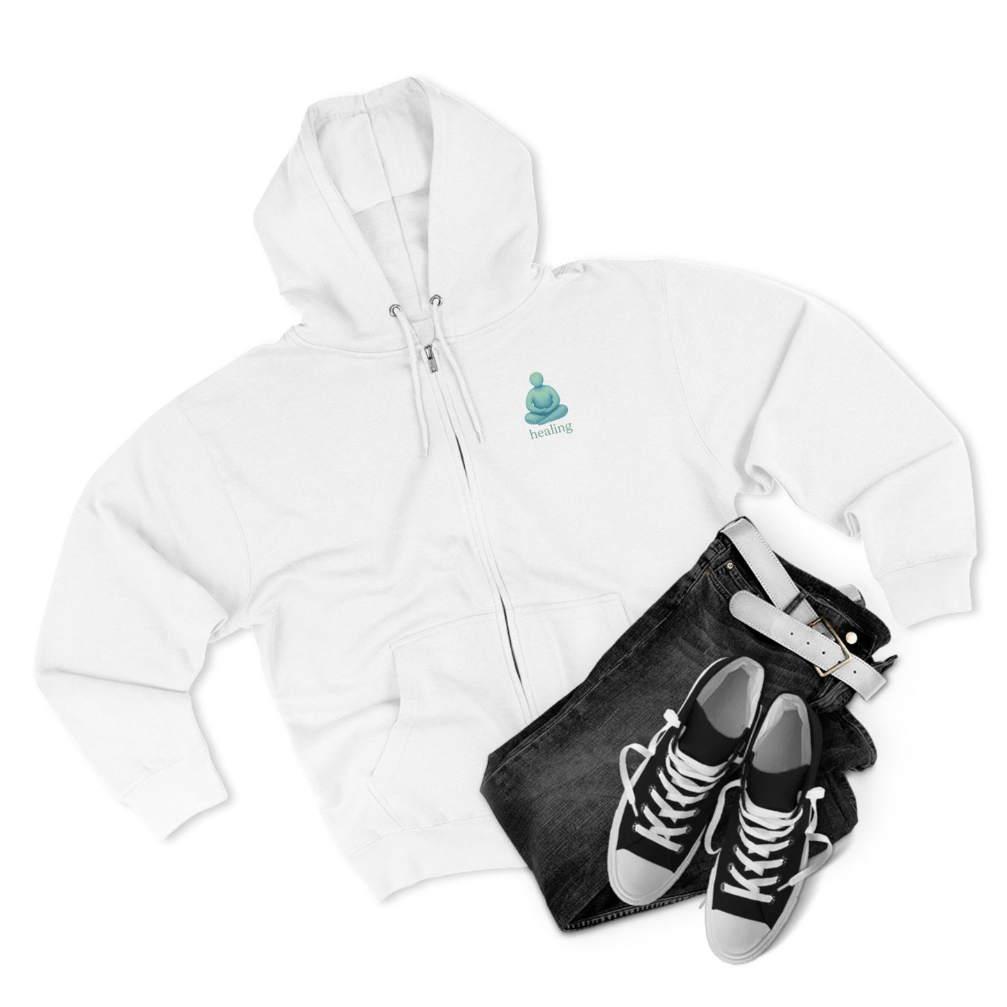 Meditative Healing Zip Hoodie, Cozy Unisex Sweatshirt for Relaxation, Mindfulness, Spiritual Gifts, Yoga Wear