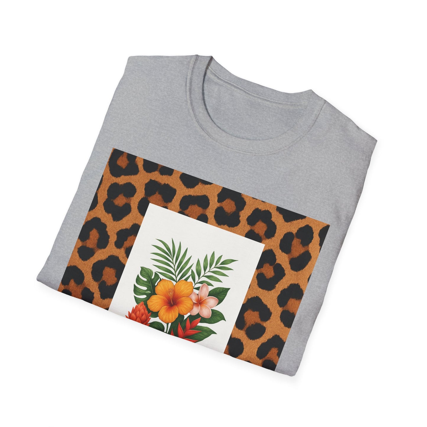 Tropical Leopard Print T-Shirt, Unisex Tee, Floral Graphic Shirt, Casual Wear, Summer Outfit, Gift for Nature Lovers