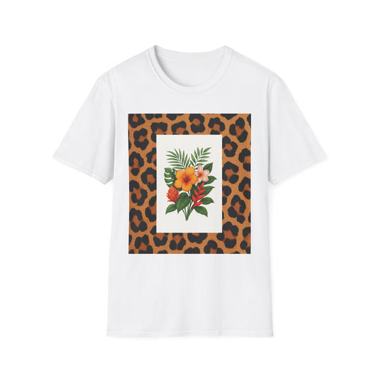 Tropical Leopard Print T-Shirt, Unisex Tee, Floral Graphic Shirt, Casual Wear, Summer Outfit, Gift for Nature Lovers